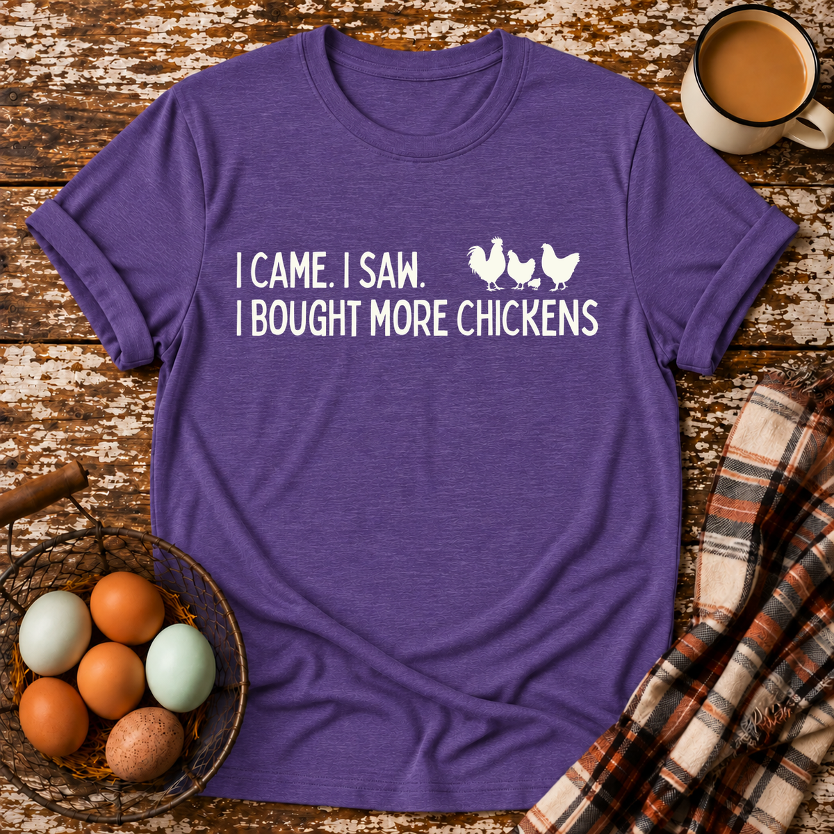 I Came I Saw T-Shirt in Heather Purple on Shady Hen Mercantile Evergreen mockup