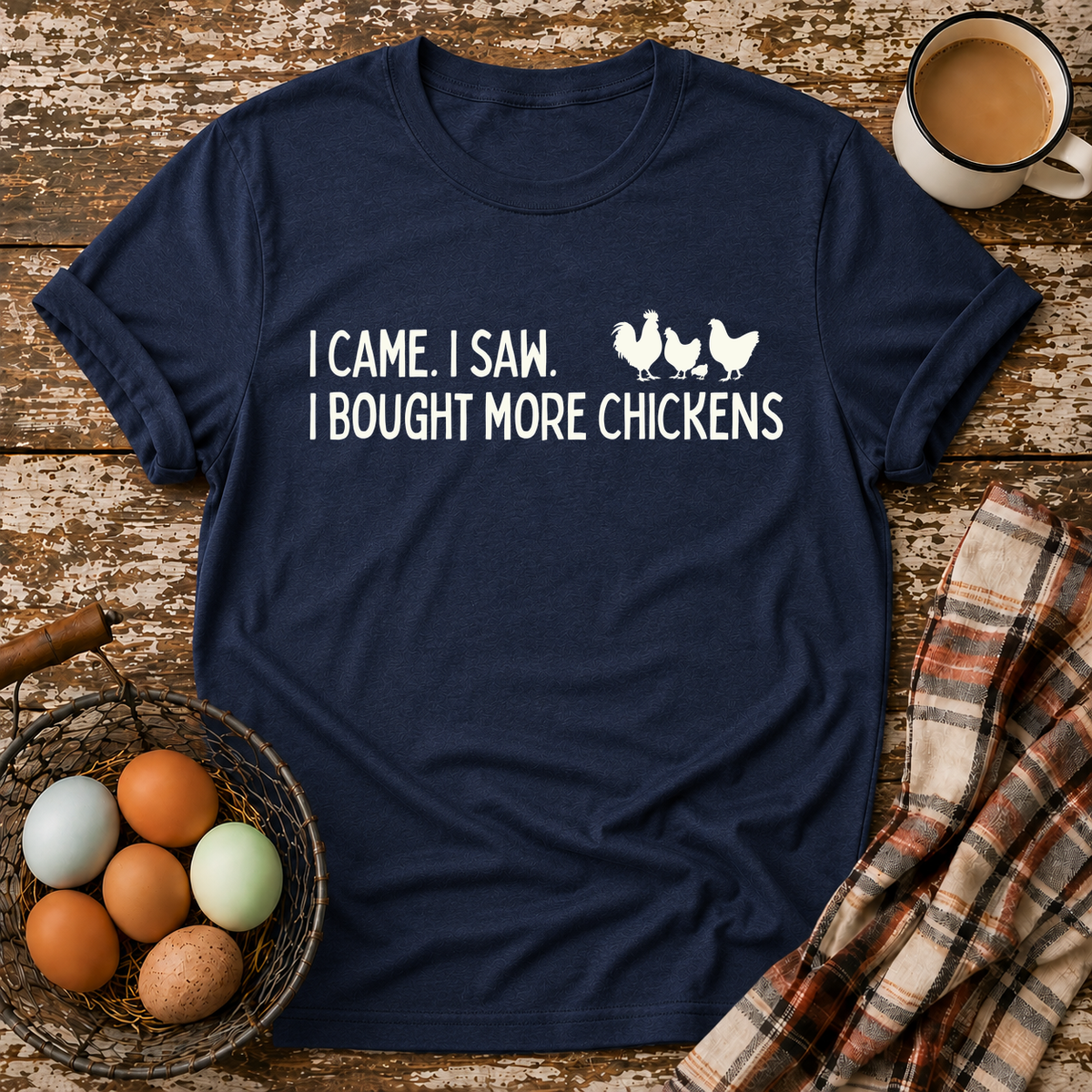I Came I Saw T-Shirt in Navy on Shady Hen Mercantile Evergreen mockup