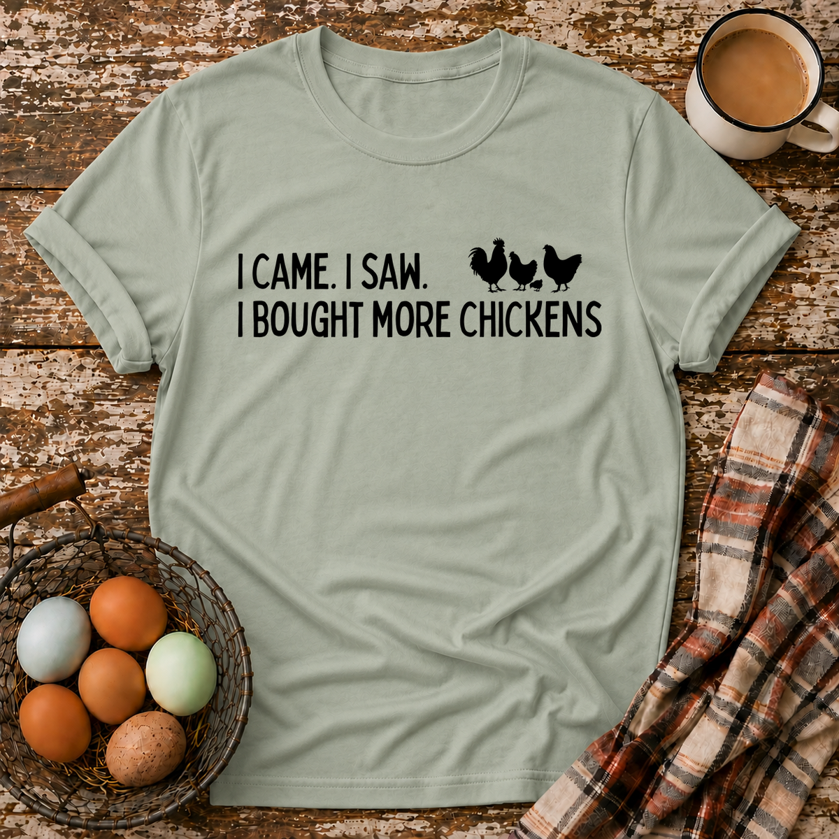 I Came I Saw T-Shirt in Sage on Shady Hen Mercantile Evergreen mockup