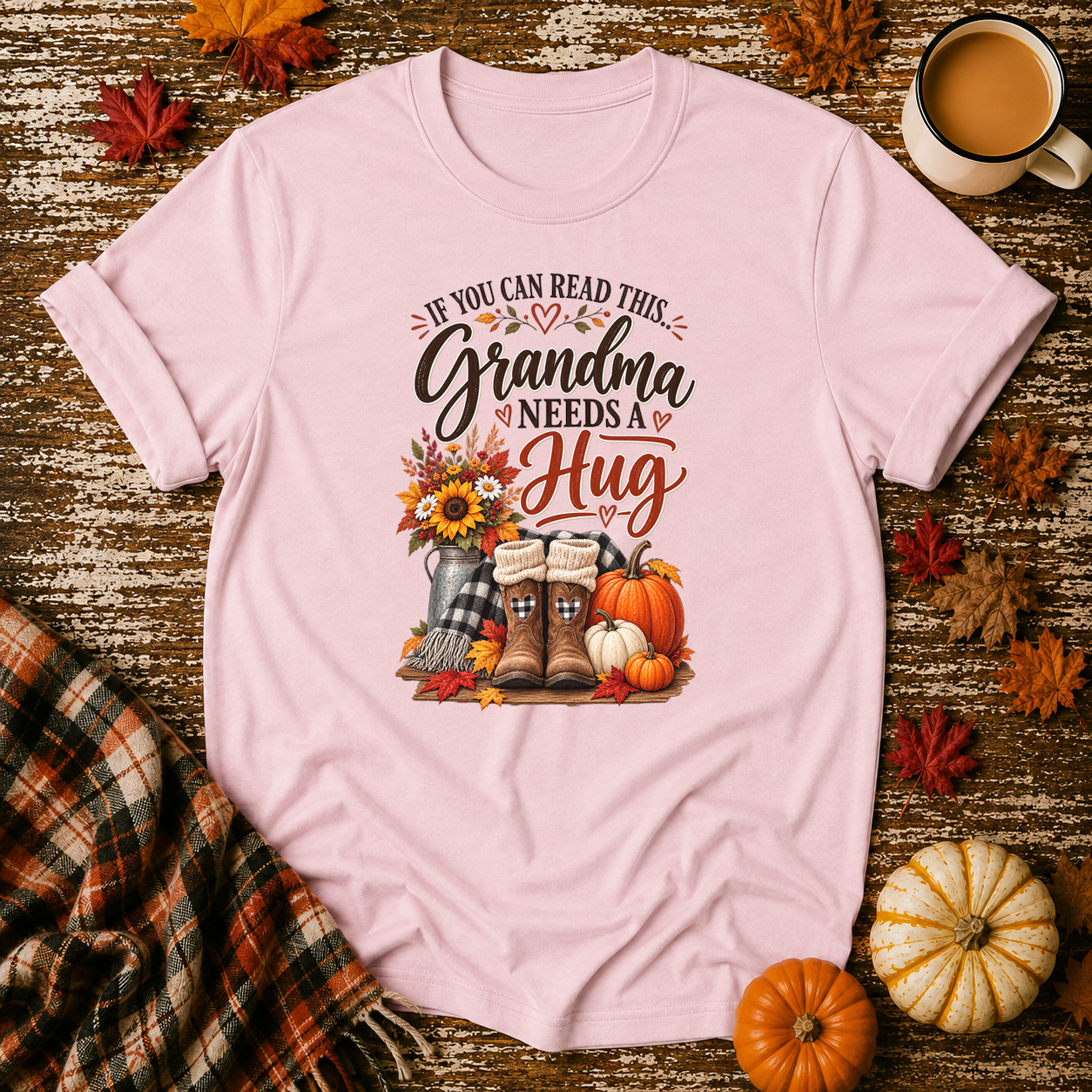 If You Can Read This Grandma Needs A Hug T-Shirt in Light Pink