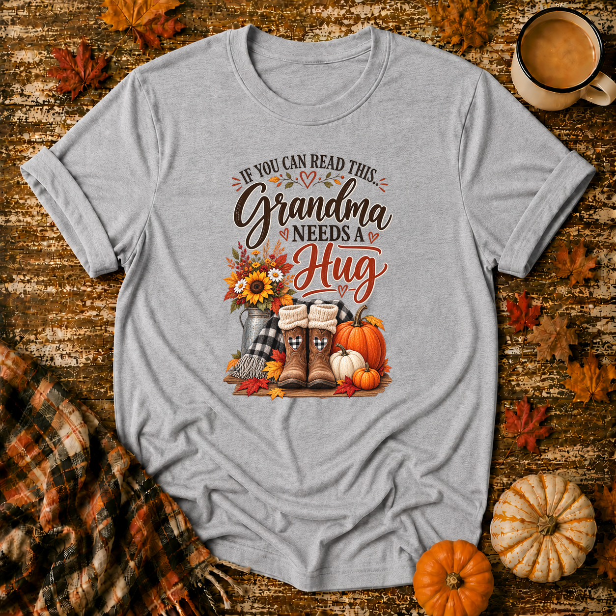 If You Can Read This Grandma Needs A Hug T-Shirt in Sport Grey