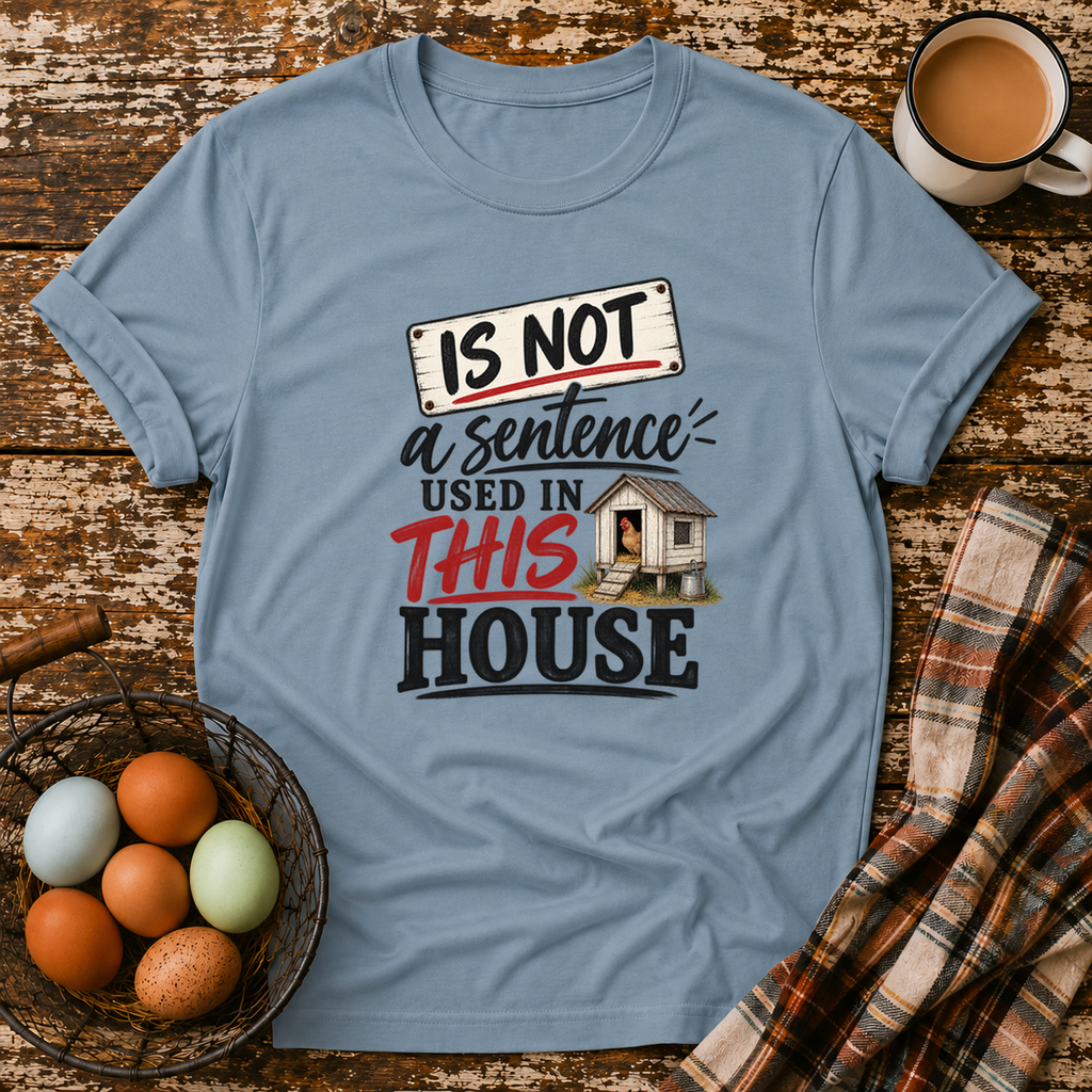 Is Not Used In This House T-Shirt in Stone Blue on Shady Hen Mercantile Evergreen mockup