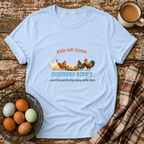 Kids Left Home Chickens Didn't T-Shirt in Light Blue on Shady Hen Mercantile Evergreen mockup