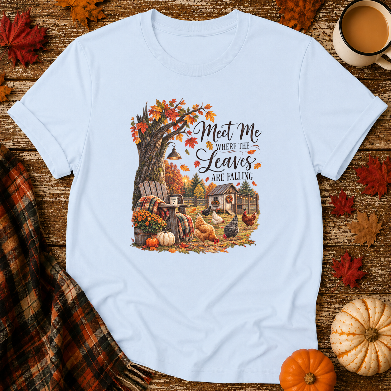 Meet Me Where the Leaves Are Falling T-Shirt in Light Blue