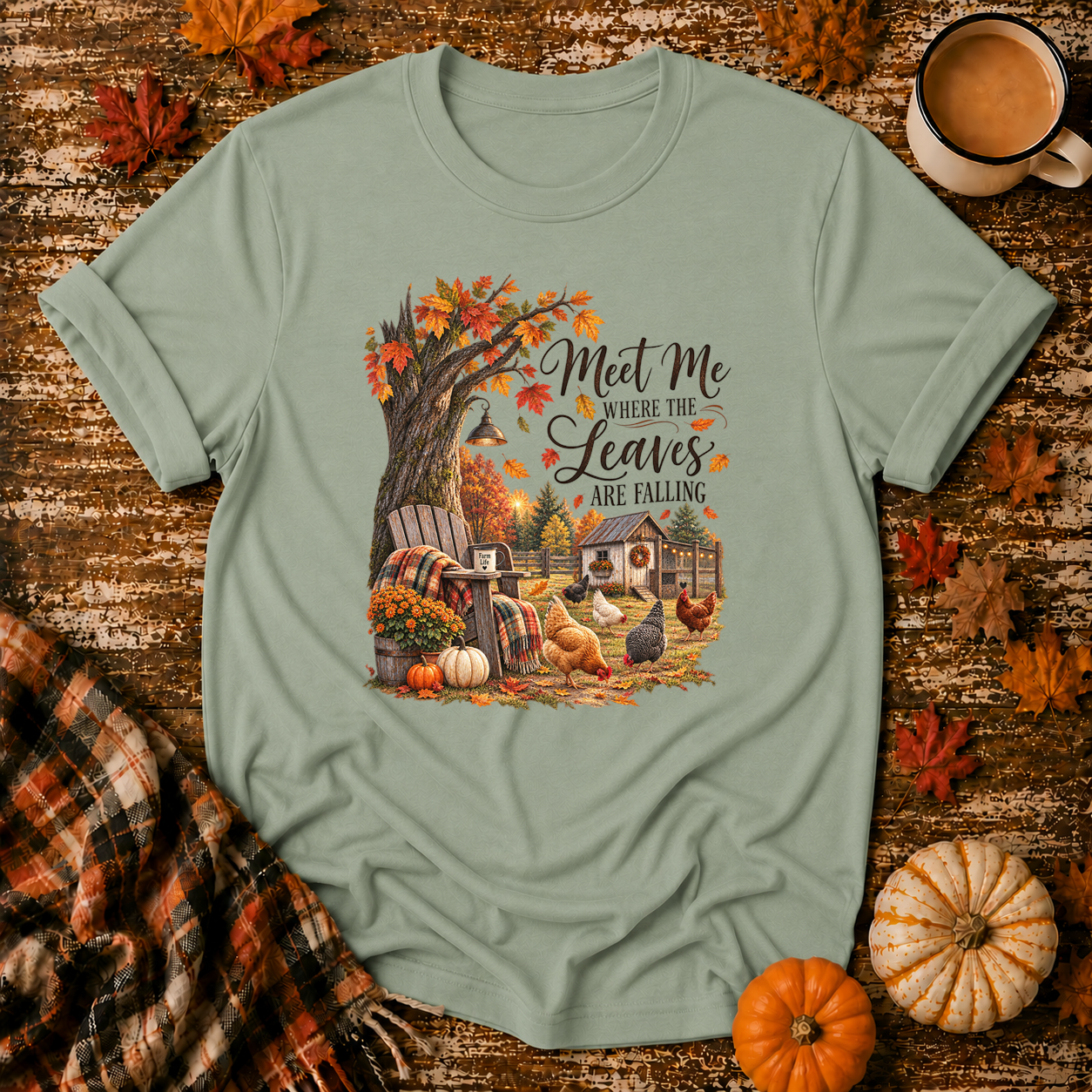 Meet Me Where the Leaves Are Falling T-Shirt in Sage