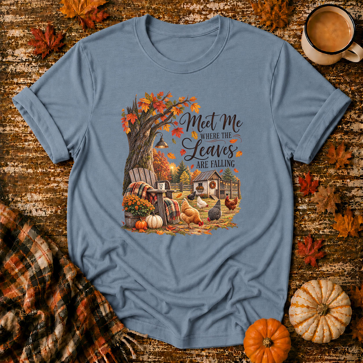 Meet Me Where the Leaves Are Falling T-Shirt in Stone Blue