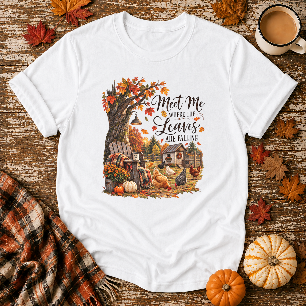 Meet Me Where the Leaves Are Falling T-Shirt in White