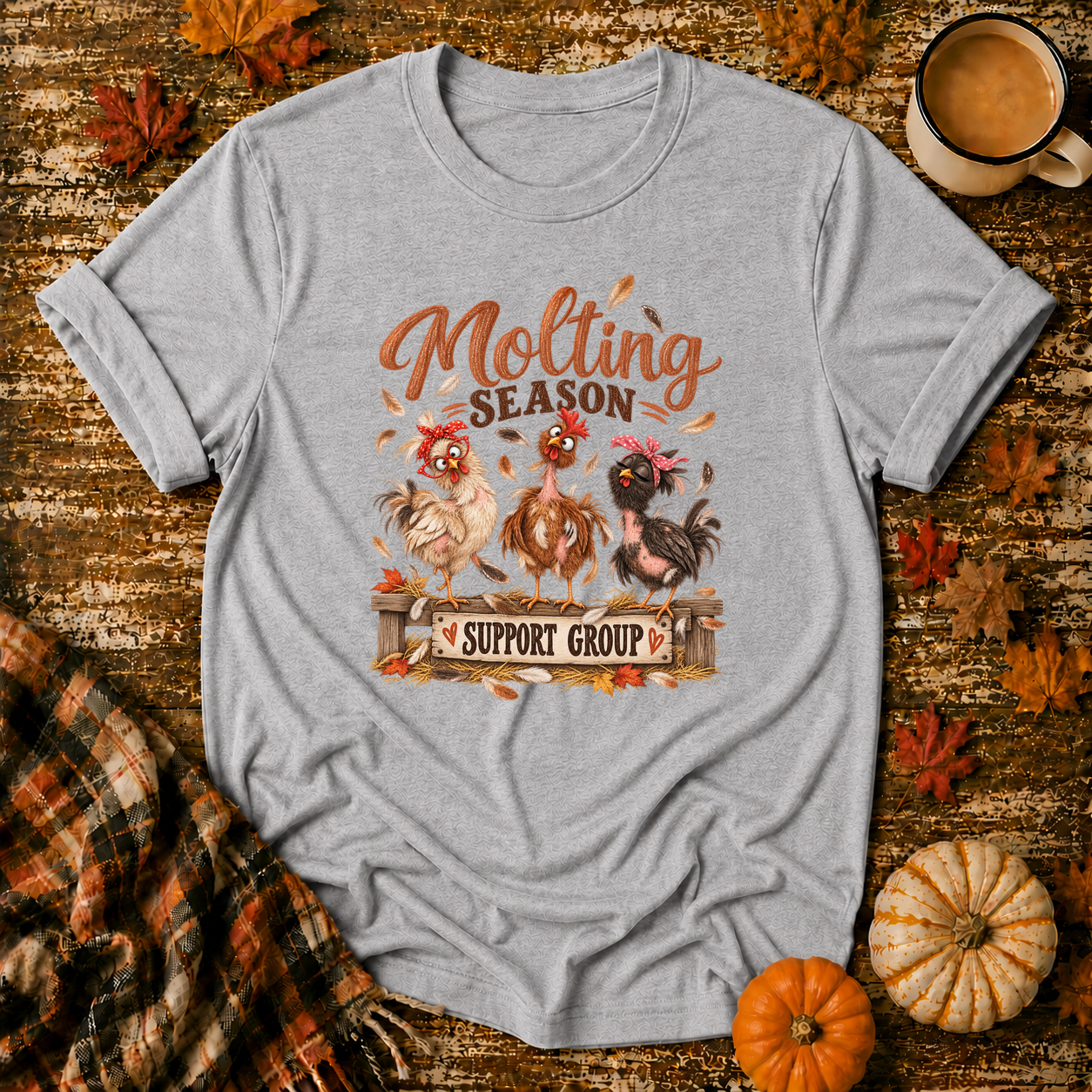 Molting Season Support Group T-Shirt in Sport Grey