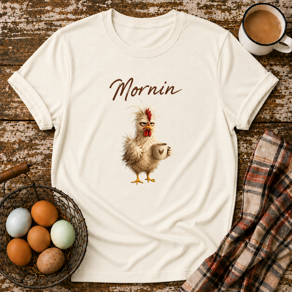 Mornin T-Shirt in Natural on Shady Hen Mercantile Evergreen mockup