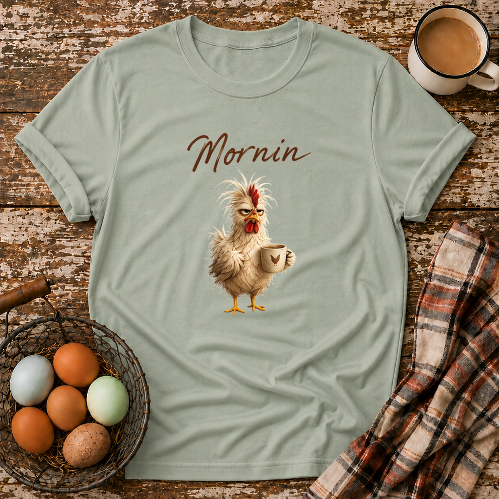 Mornin T-Shirt in Sage on Shady Hen Mercantile Evergreen mockup