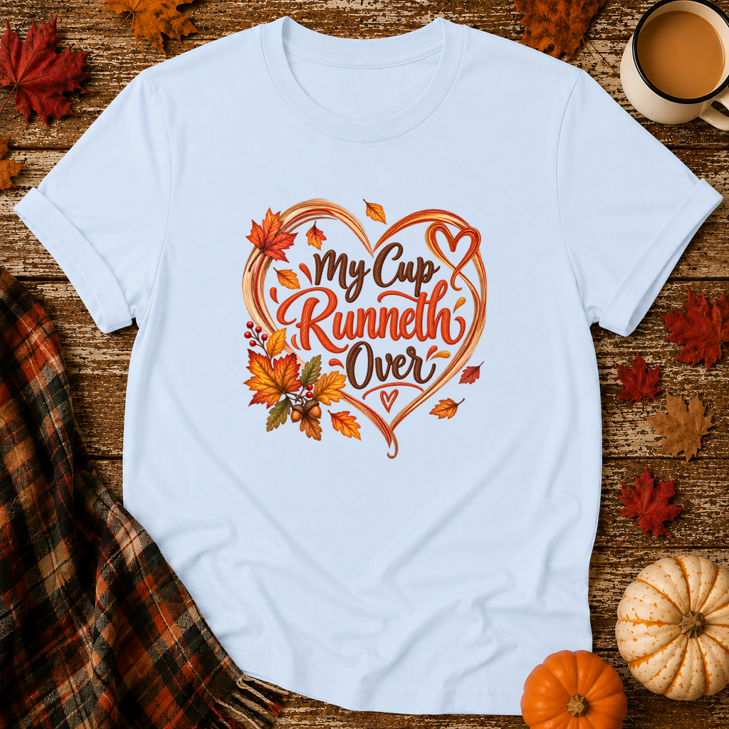 My Cup Runneth Over Fall T-Shirt in Light Blue