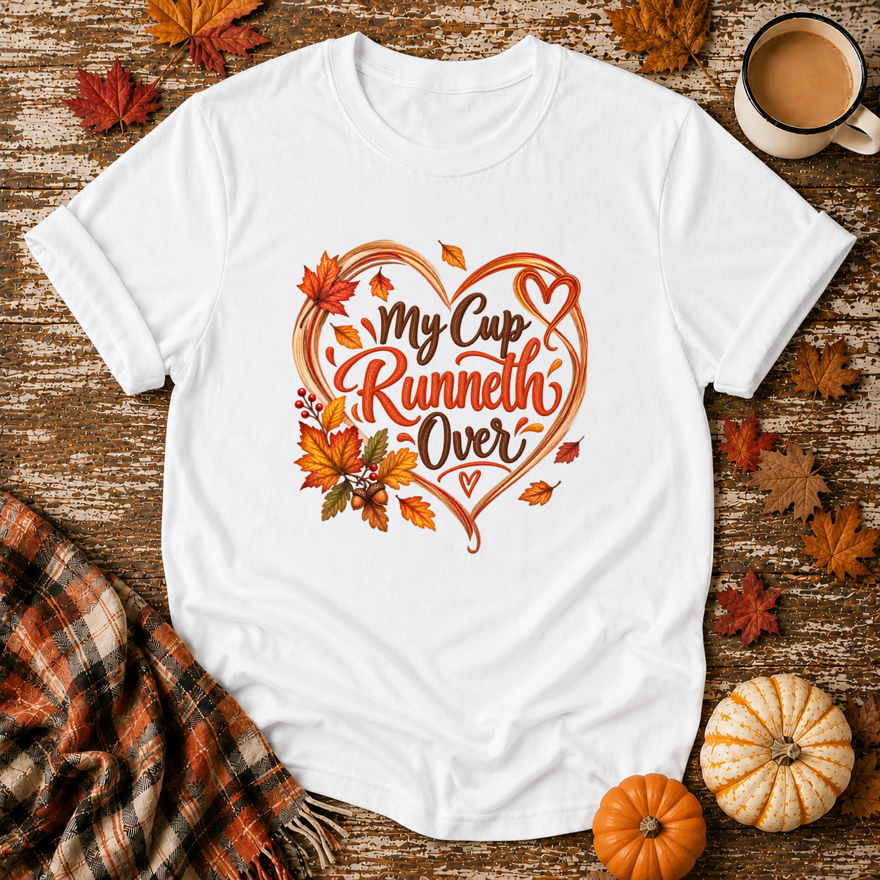 My Cup Runneth Over Fall T-Shirt in White