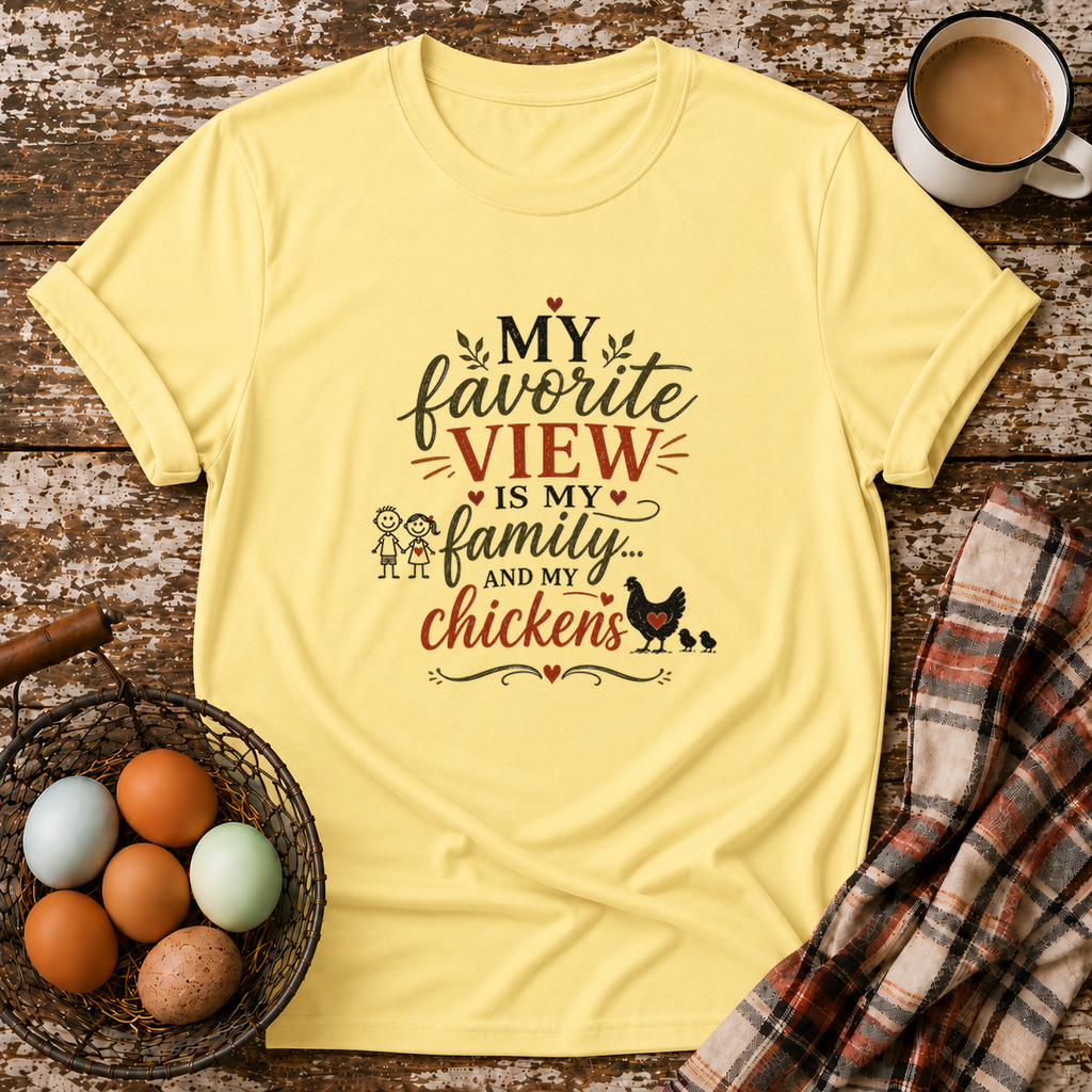 My Favorite View T-Shirt in Cornsilk on Shady Hen Mercantile Evergreen mockup