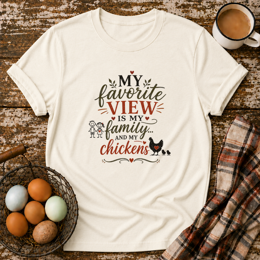 My Favorite View T-Shirt in Natural on Shady Hen Mercantile Evergreen mockup