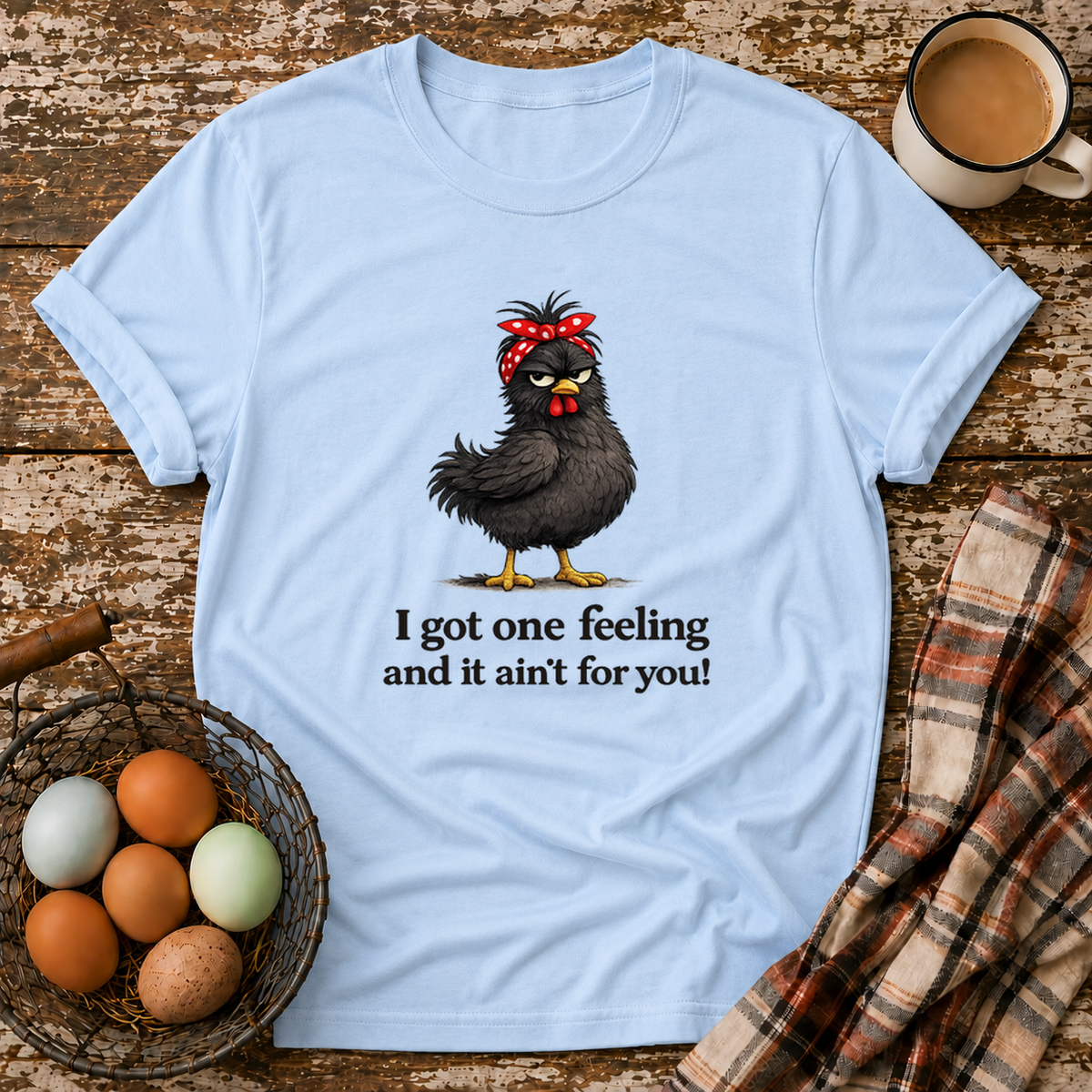 Only One Feeling T-Shirt in Light Blue on Shady Hen Mercantile Evergreen mockup