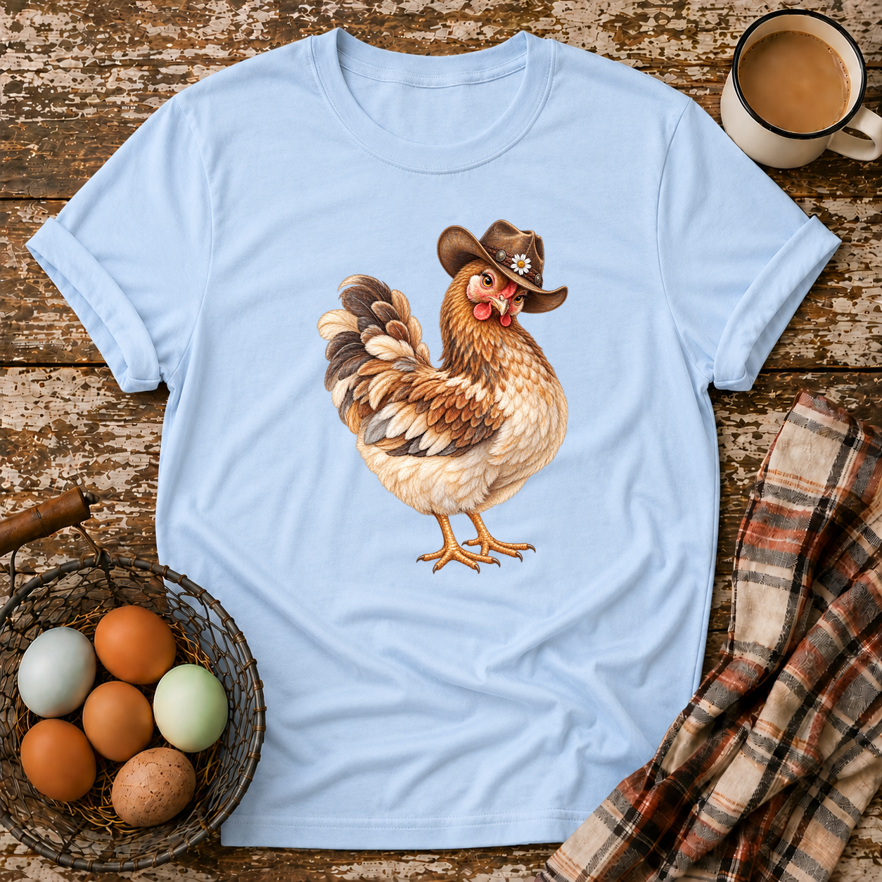 Roxy Wearing A Cowboy Hat T-Shirt in Light Blue