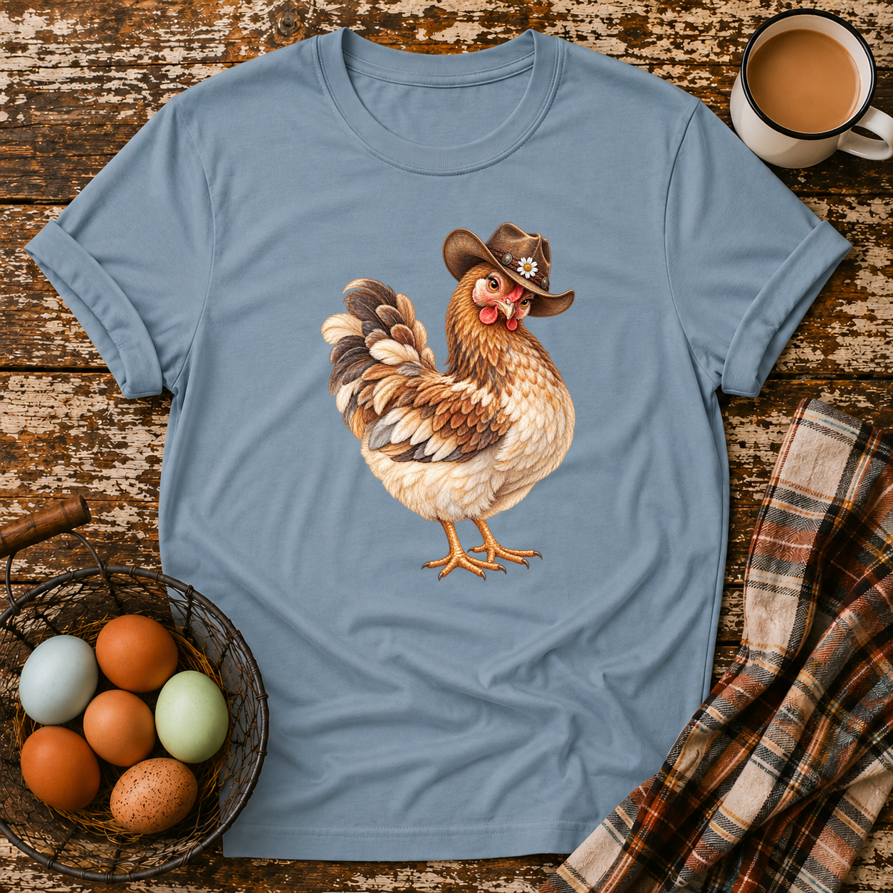 Roxy Wearing A Cowboy Hat T-Shirt in Stone Blue