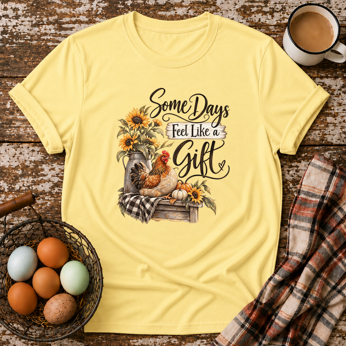 Some Days Feel Like a Gift T-Shirt in Cornsilk on Shady Hen Mercantile Evergreen mockup