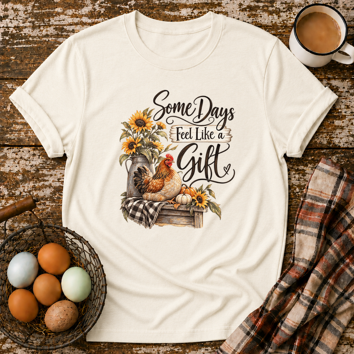 Some Days Feel Like a Gift T-Shirt in Natural on Shady Hen Mercantile Evergreen mockup