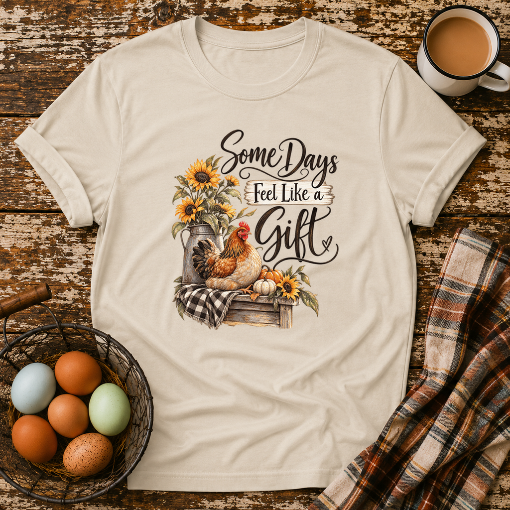 Some Days Feel Like a Gift T-Shirt in Sand on Shady Hen Mercantile Evergreen mockup