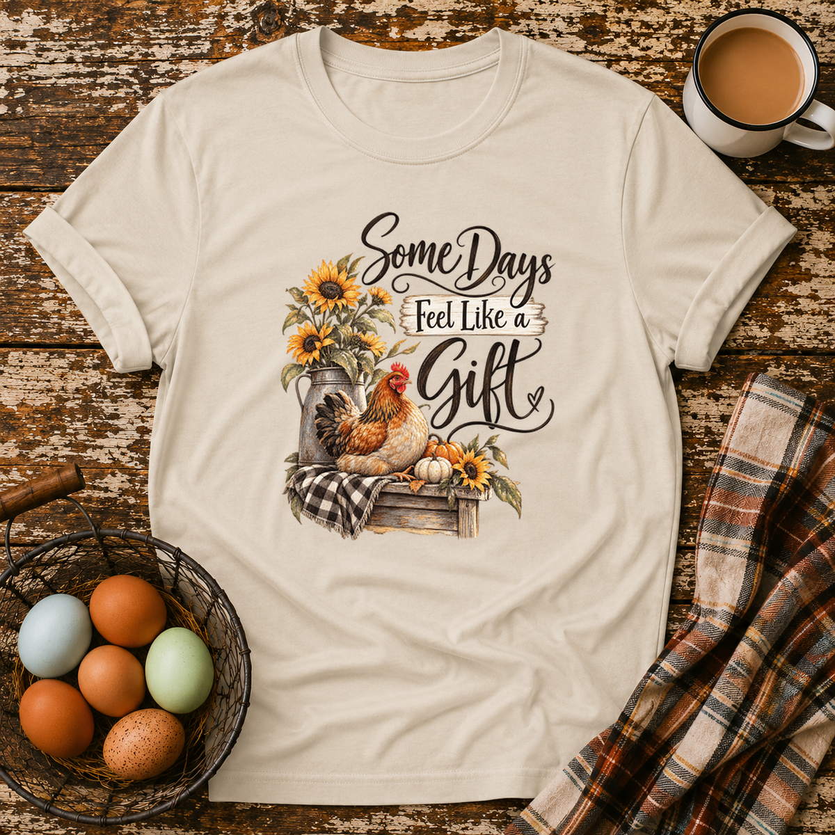 Some Days Feel Like a Gift T-Shirt in Sand on Shady Hen Mercantile Evergreen mockup