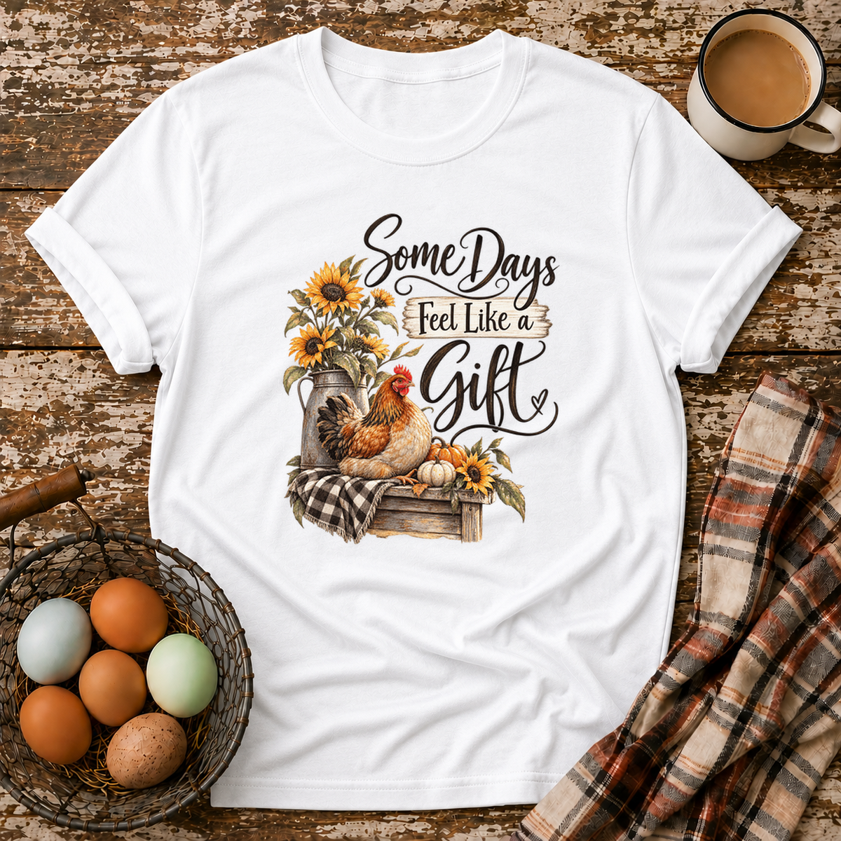 Some Days Feel Like a Gift T-Shirt in White on Shady Hen Mercantile Evergreen mockup