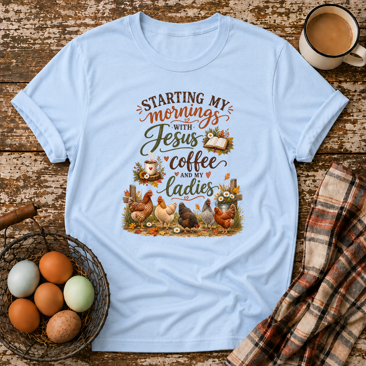 Starting My Mornings T-Shirt in Light Blue