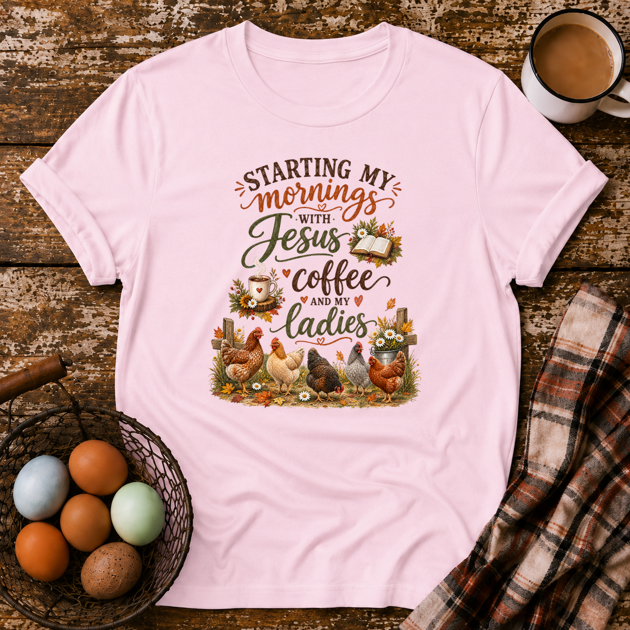 Starting My Mornings T-Shirt in Light Pink