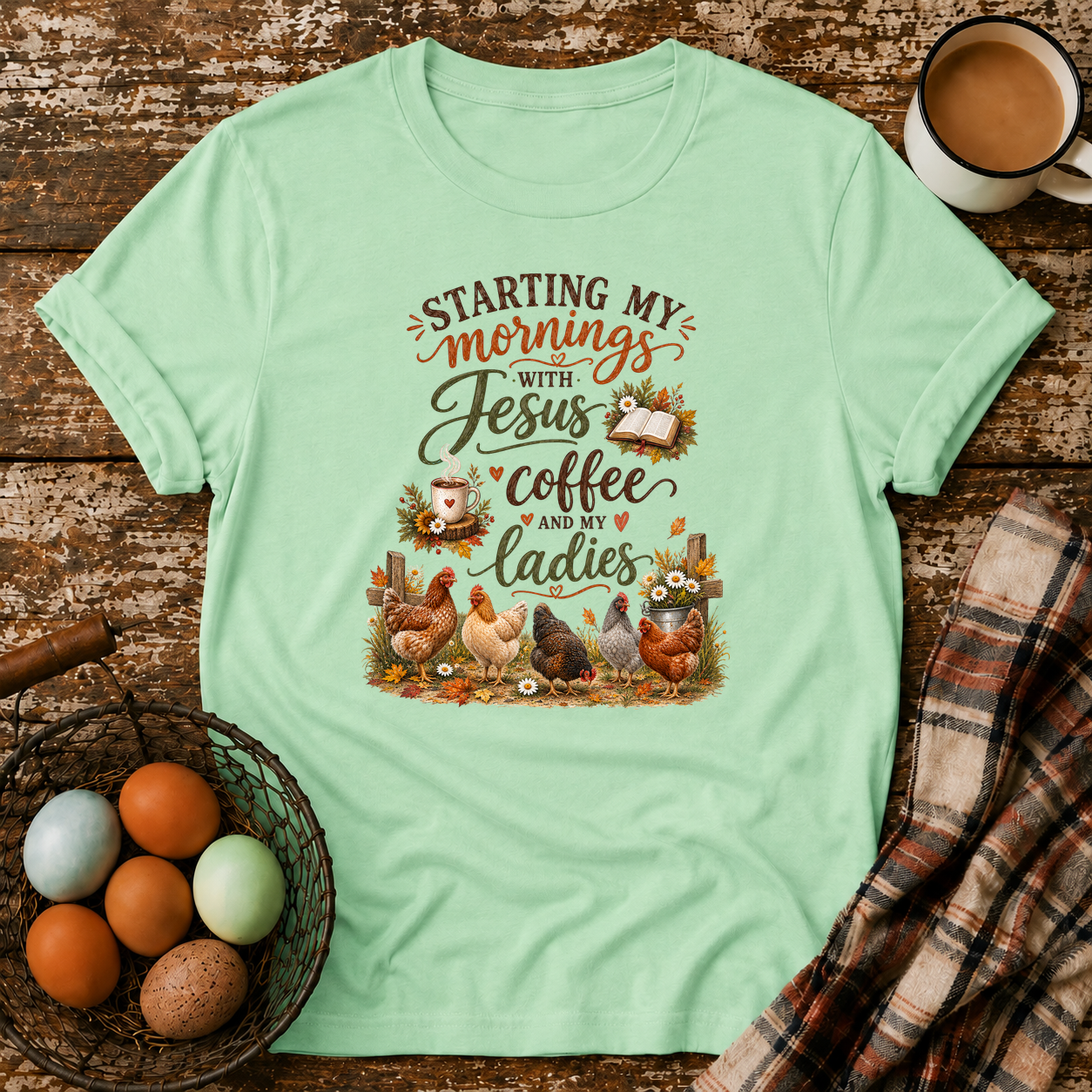 Starting My Mornings T-Shirt in Mint Green