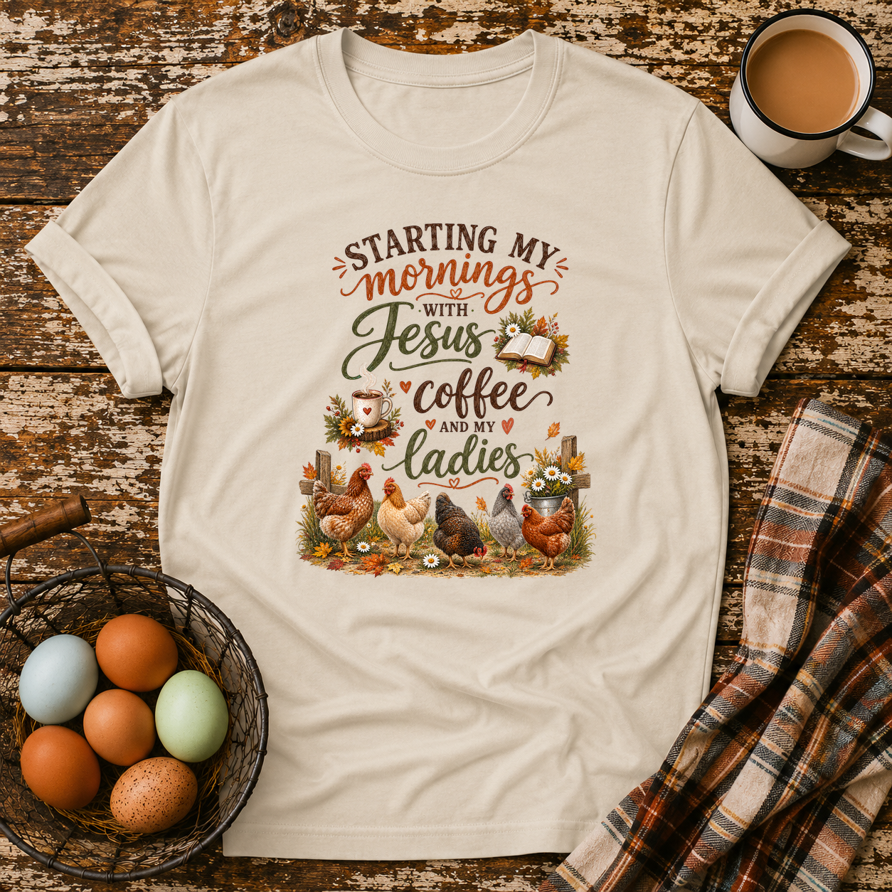 Starting My Mornings T-Shirt in Sand
