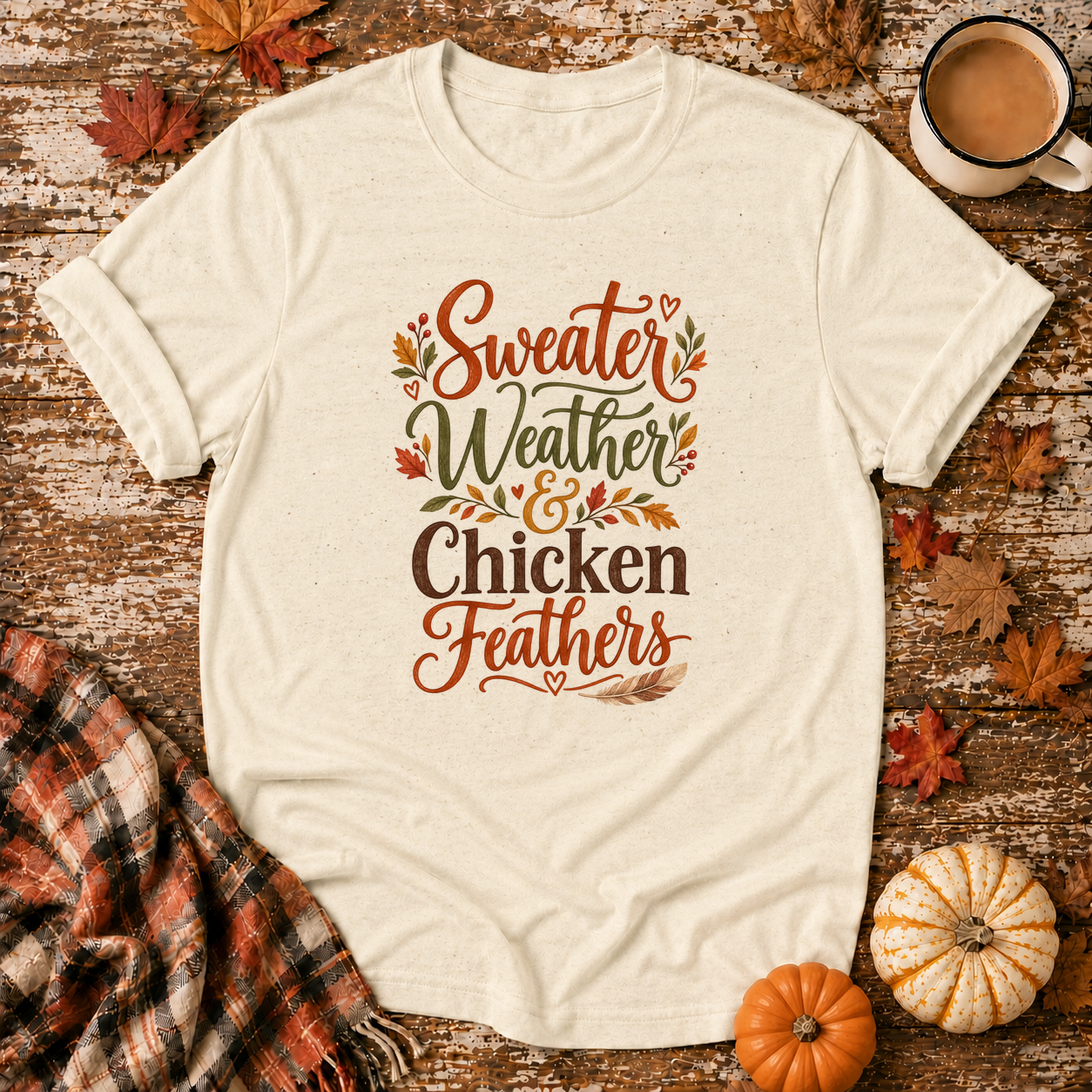 Sweater Weather & Chicken Feathers T-Shirt in Natural