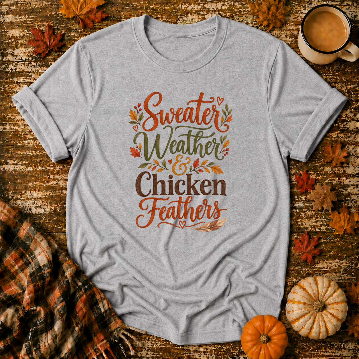 Sweater Weather & Chicken Feathers T-Shirt in Sport Grey