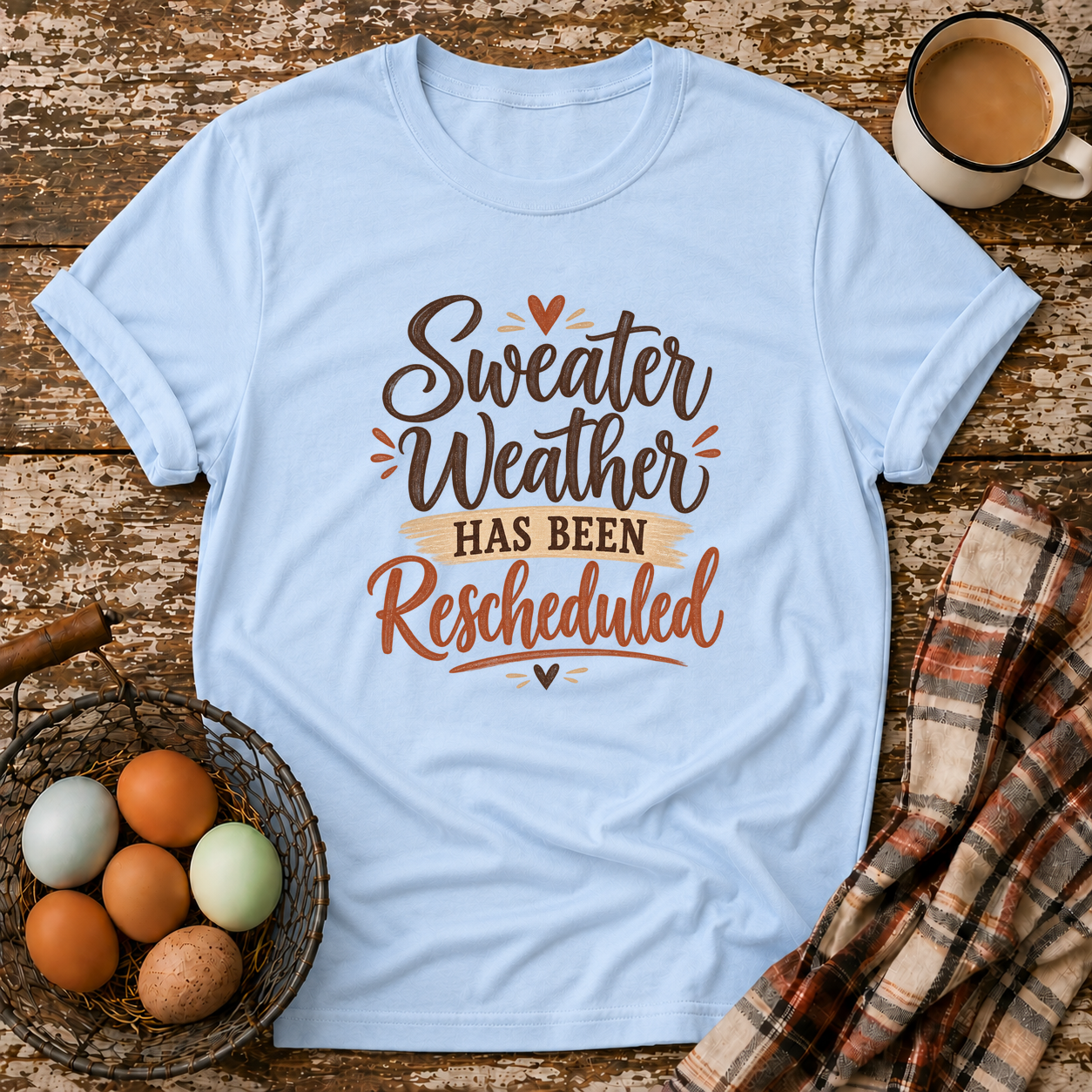 Sweater Weather Has Been Rescheduled T-Shirt in Light Blue