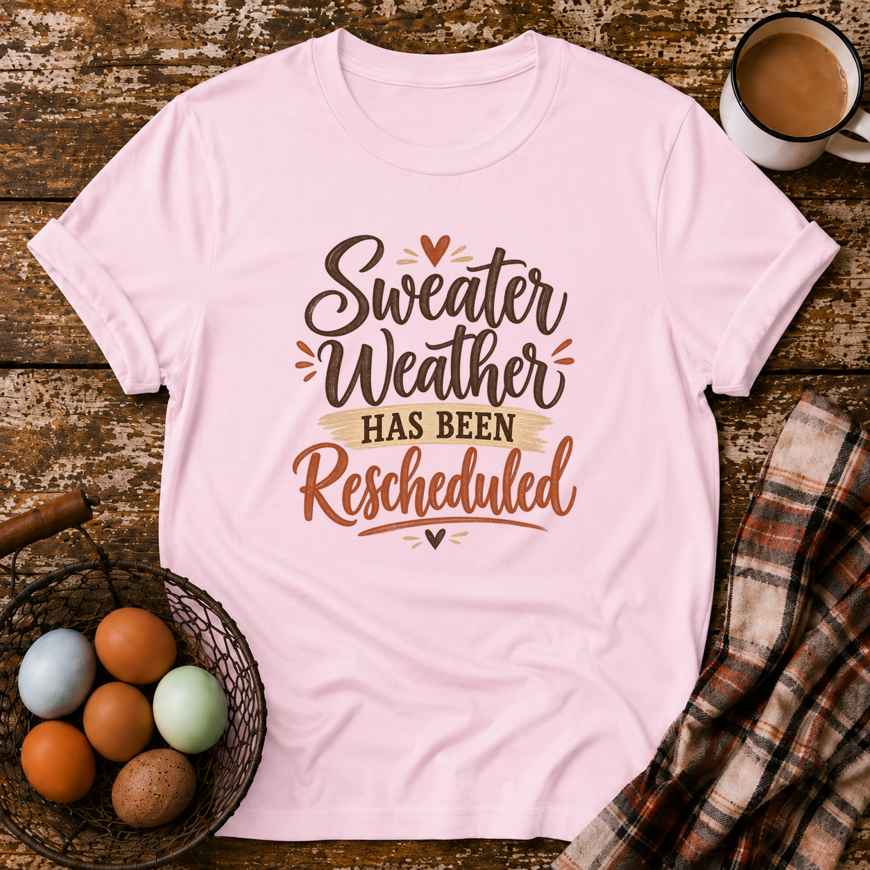 Sweater Weather Has Been Rescheduled T-Shirt in Light Pink