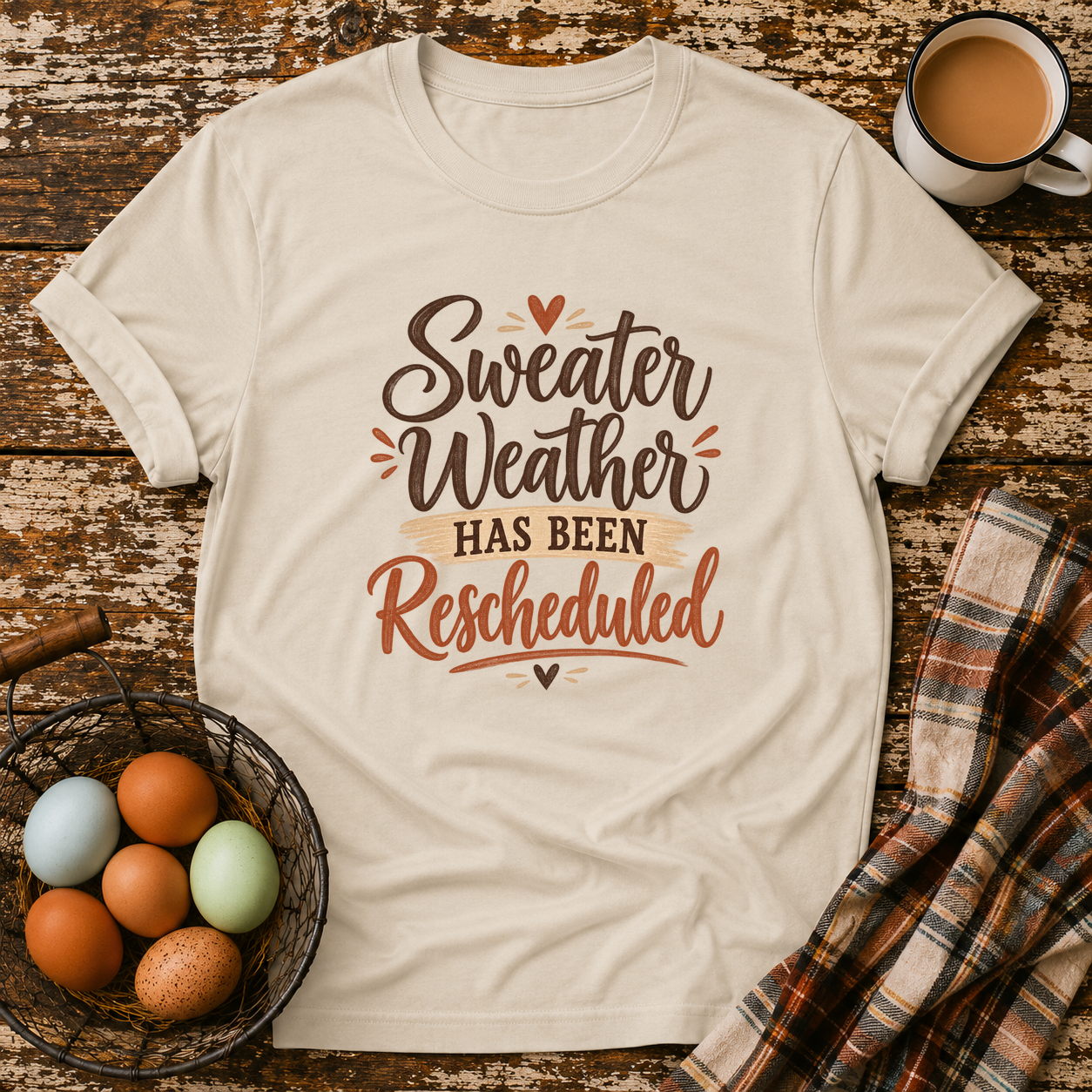 Sweater Weather Has Been Rescheduled T-Shirt in Sand