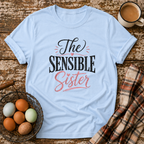 The Sensible Sister T-Shirt in Light Blue on Shady Hen Mercantile Evergreen mockup