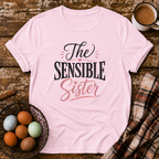 The Sensible Sister T-Shirt in Light Pink on Shady Hen Mercantile Evergreen mockup