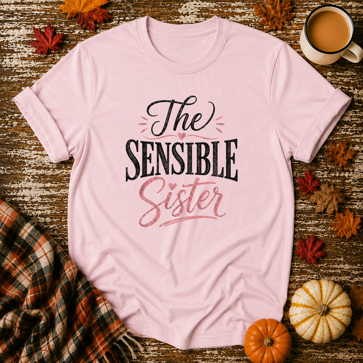 The Sensible Sister T-Shirt in Light Pink on Shady Hen Mercantile Fall mockup