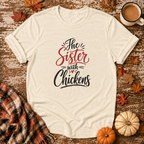 The Sister With Chickens T-Shirt in Natural on Shady Hen Mercantile Fall mockup