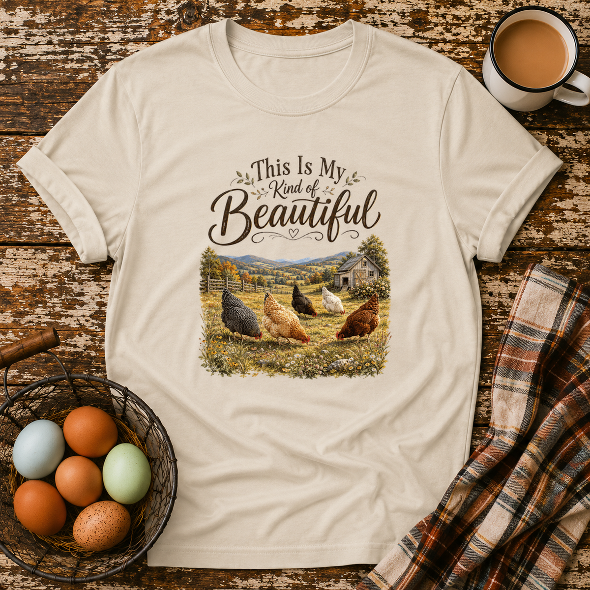 This Is My Kind of Beautiful T-Shirt in Sand on Shady Hen Mercantile Evergreen mockup