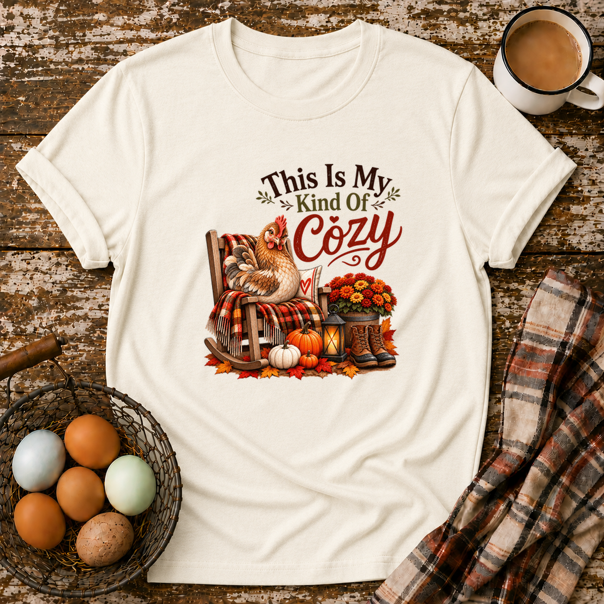 This Is My Kind of Cozy T-Shirt in Natural on Shady Hen Mercantile Evergreen mockup