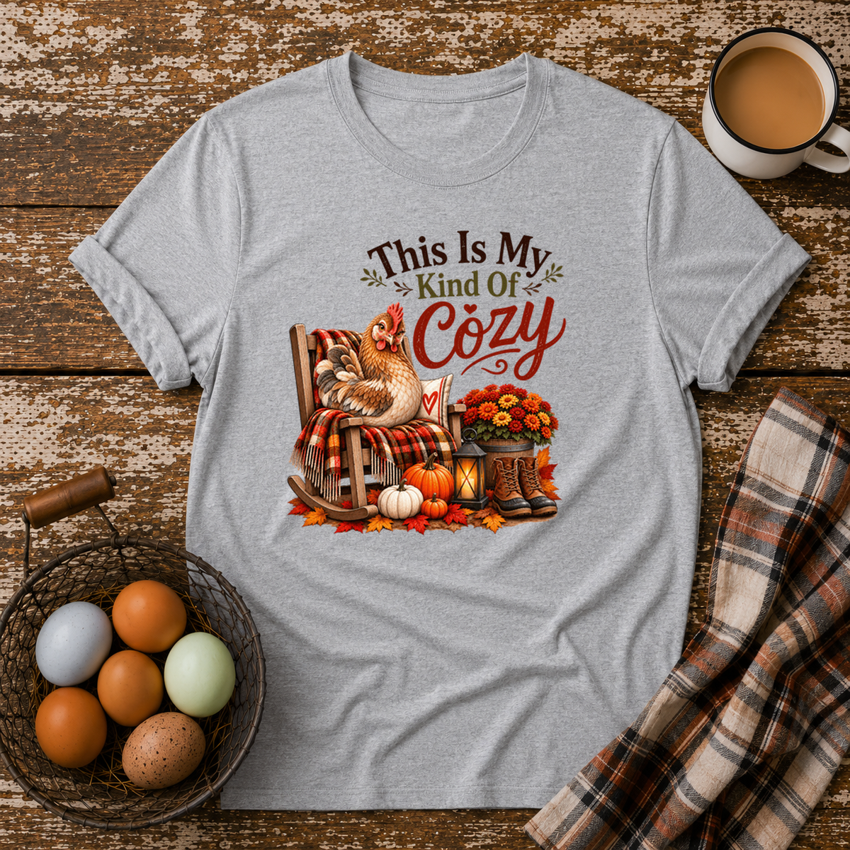 This Is My Kind of Cozy T-Shirt in Sport Grey on Shady Hen Mercantile Evergreen mockup