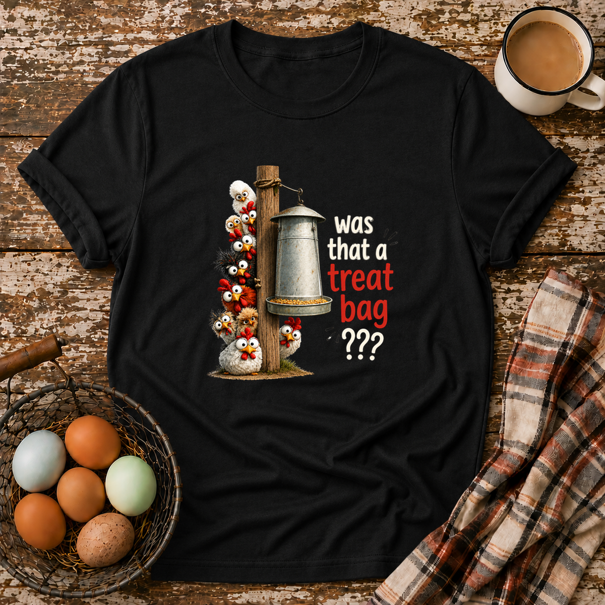 Treat Bag T-Shirt in Black on Shady Hen Mercantile Evergreen mockup