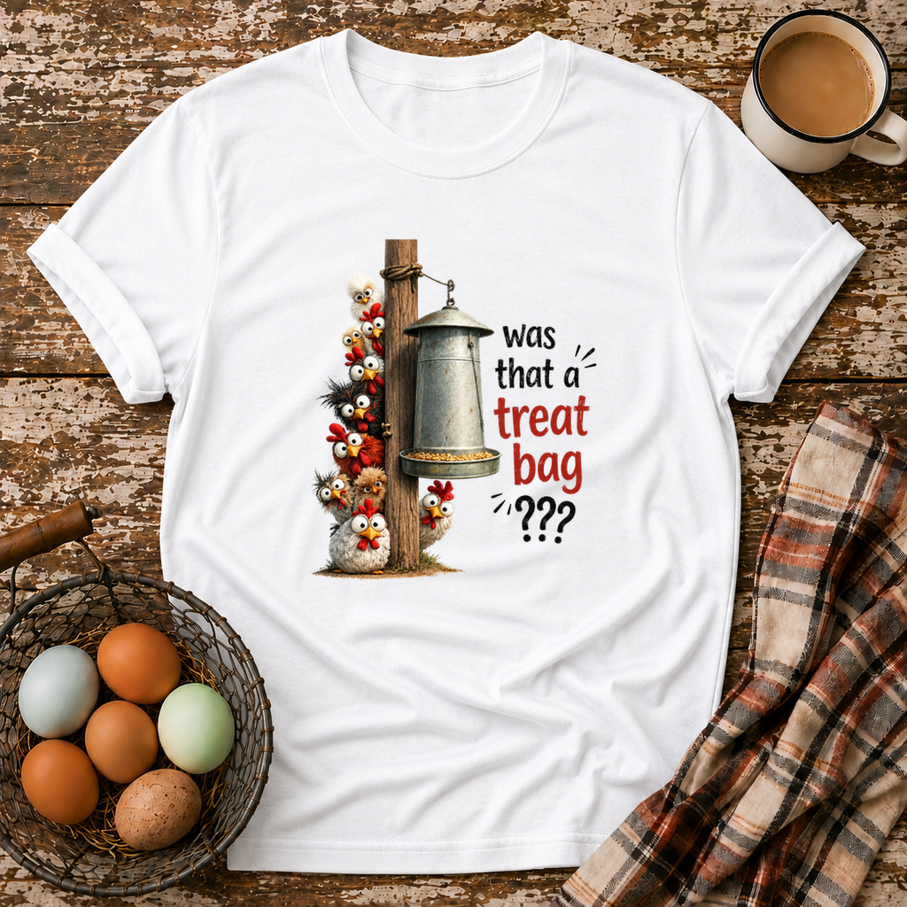 Treat Bag T-Shirt in White on Shady Hen Mercantile Evergreen mockup