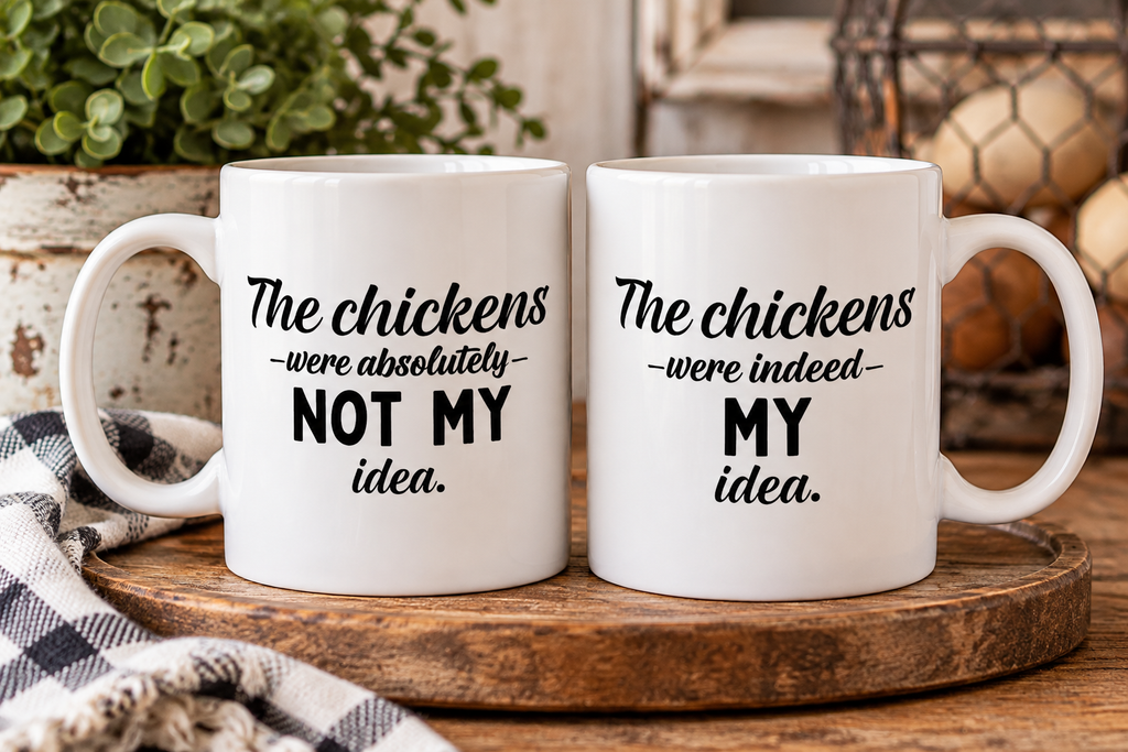 The Chickens Were NOT My Idea / MY Idea | Funny Couples Coffee Mug Set of 2
